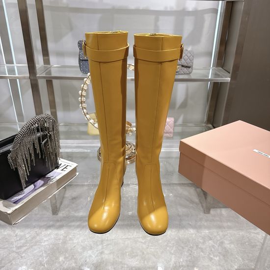 Miu Miu Genuine Leather Block Heel Ankle Boots With Metal Buckle