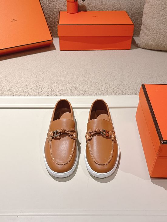 Hermes Premium Leather Buckle Detail Loafer Shoes