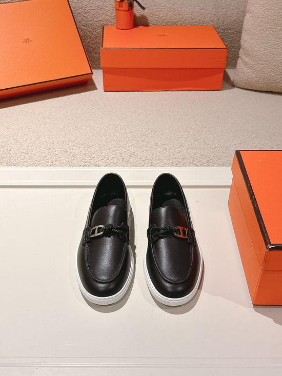 Hermes Premium Leather Buckle Detail Loafer Shoes
