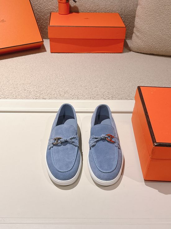 Hermes Premium Leather Buckle Detail Loafer Shoes