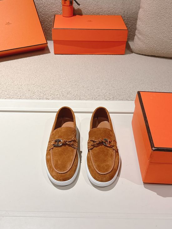 Hermes Premium Leather Buckle Detail Loafer Shoes