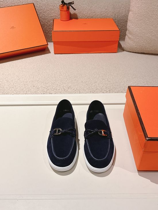 Hermes Premium Leather Buckle Detail Loafer Shoes