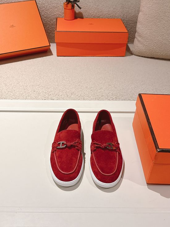 Hermes Premium Leather Buckle Detail Loafer Shoes