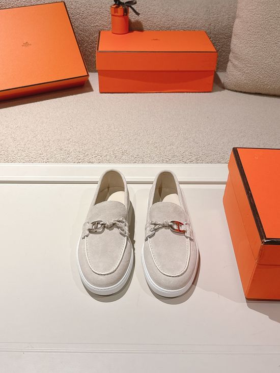 Hermes Genuine Leather Weave Decor Loafer Shoes