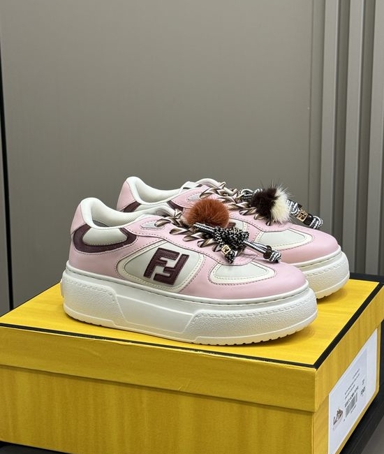 Fendi Lace-up Platform Sneakers With Removable Fur Charms Height Increasing