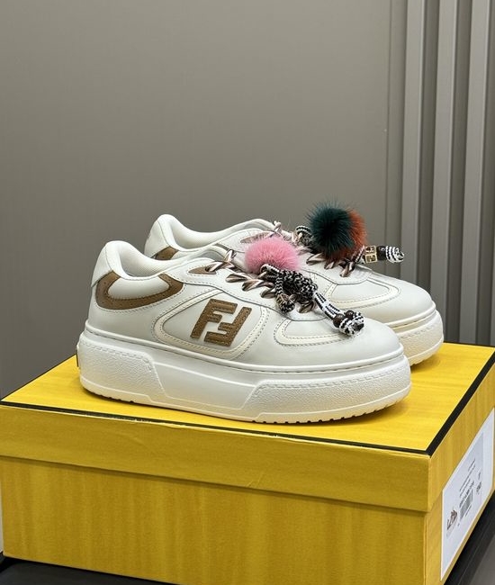 Fendi Lace-up Platform Sneakers With Removable Fur Charms Height Increasing
