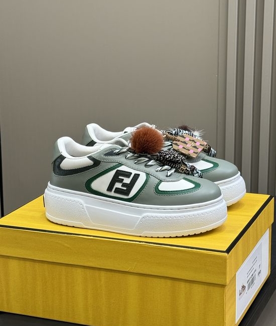Fendi Lace-up Platform Sneakers With Removable Fur Charms Height Increasing
