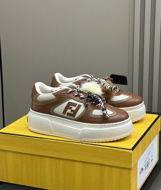 Fendi Lace-up Platform Sneakers With Removable Fur Charms Height Increasing