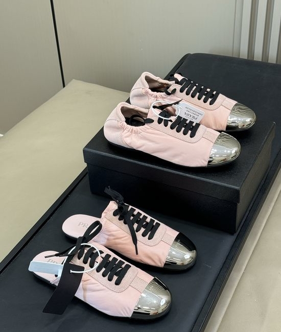 Prada Lightweight Low Top Sneakers with Metal Toe Cap