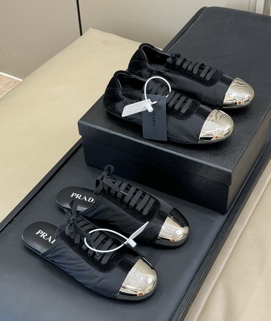 Prada Lightweight Low Top Sneakers with Metal Toe Cap