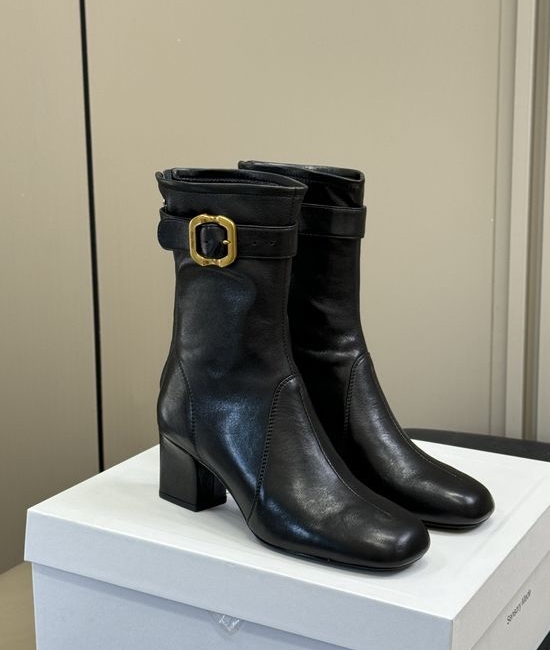 Miu Miu Knee-high Slim Fit Leather Boots with Buckle