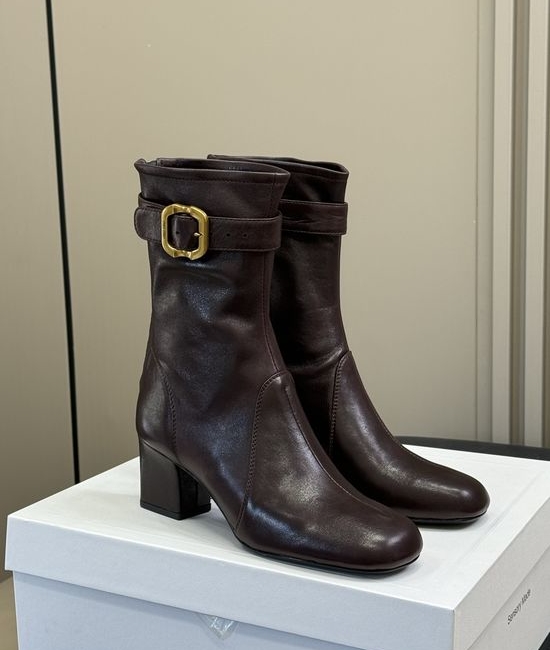 Miu Miu Knee-high Slim Fit Leather Boots with Buckle