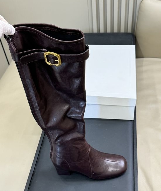 Miu Miu Knee-high Slim Fit Leather Boots with Buckle