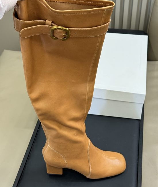 Miu Miu Knee-high Slim Fit Leather Boots with Buckle