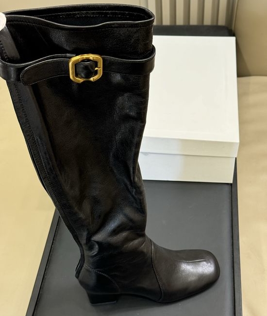 Miu Miu Knee-high Slim Fit Leather Boots with Buckle