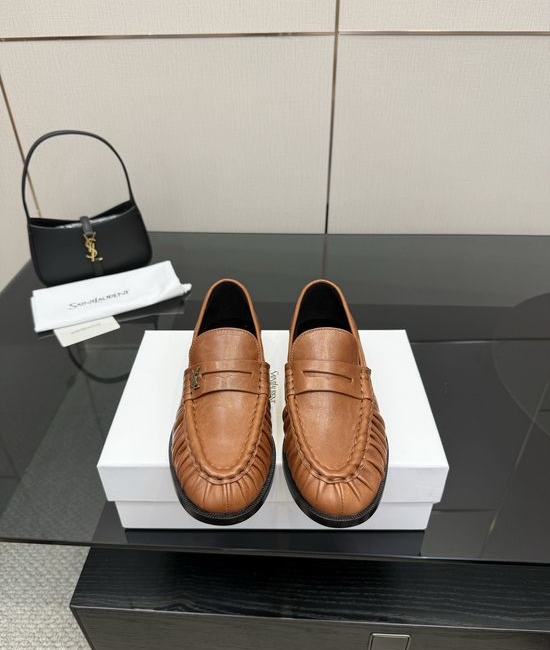 Yves Saint Laurent YSL Classic Small Logo Mule Loafers Almond Toe Leather Footwear