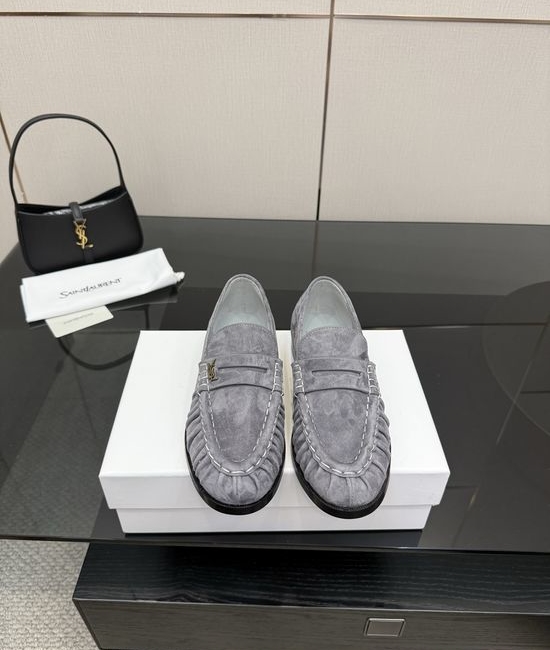Yves Saint Laurent YSL Classic Small Logo Mule Loafers Almond Toe Leather Footwear