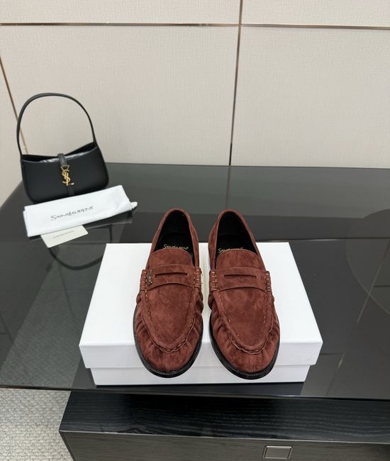 Yves Saint Laurent YSL Classic Small Logo Mule Loafers Almond Toe Leather Footwear