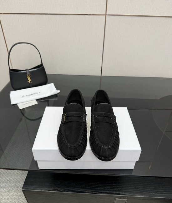 Yves Saint Laurent YSL Classic Small Logo Mule Loafers Almond Toe Leather Footwear