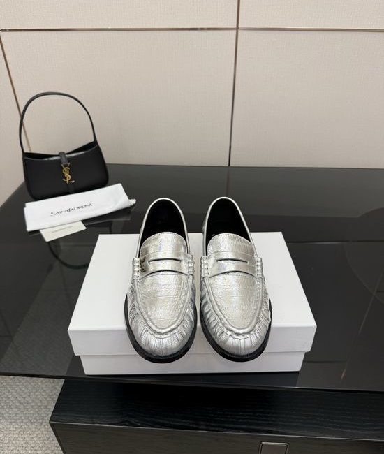 Yves Saint Laurent YSL Classic Small Logo Mule Loafers Almond Toe Leather Footwear