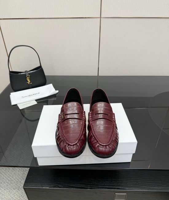 Yves Saint Laurent YSL Classic Small Logo Mule Loafers Almond Toe Leather Footwear