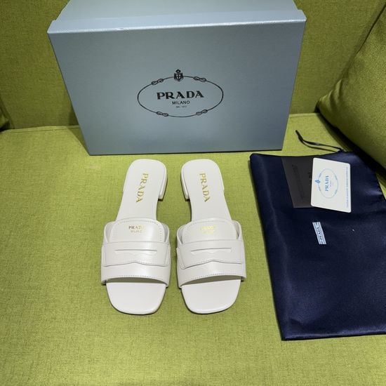 Prada Genuine Leather Slip On Comfort Flat Slides