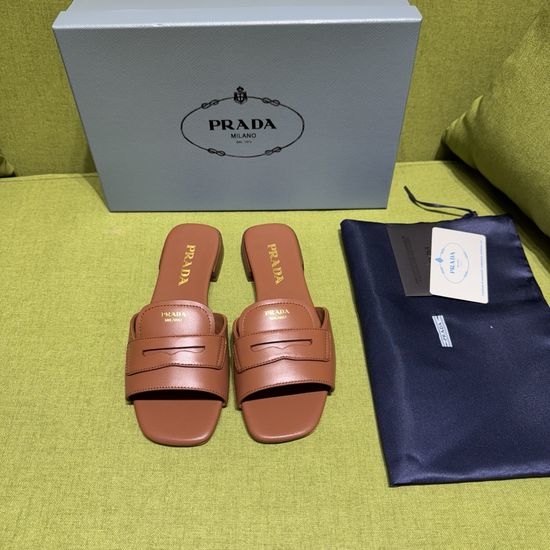 Prada Genuine Leather Slip On Comfort Flat Slides