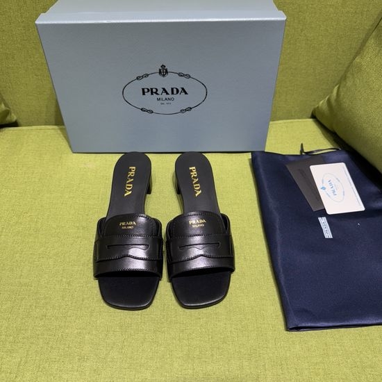 Prada Genuine Leather Slip On Comfort Flat Slides