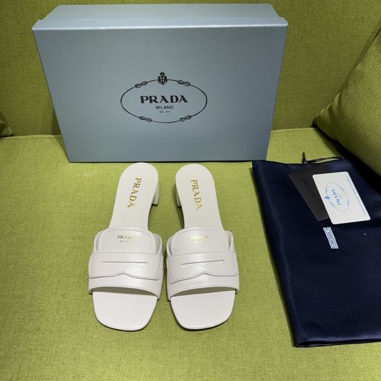 Prada Genuine Leather Slip On Comfort Flat Slides
