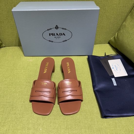 Prada Genuine Leather Slip On Comfort Flat Slides