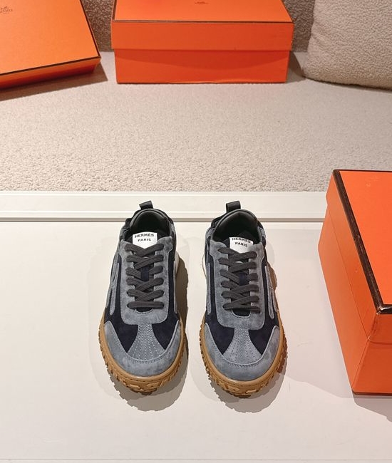 Hermes Premium Suede Contrast Detail Casual Sneakers