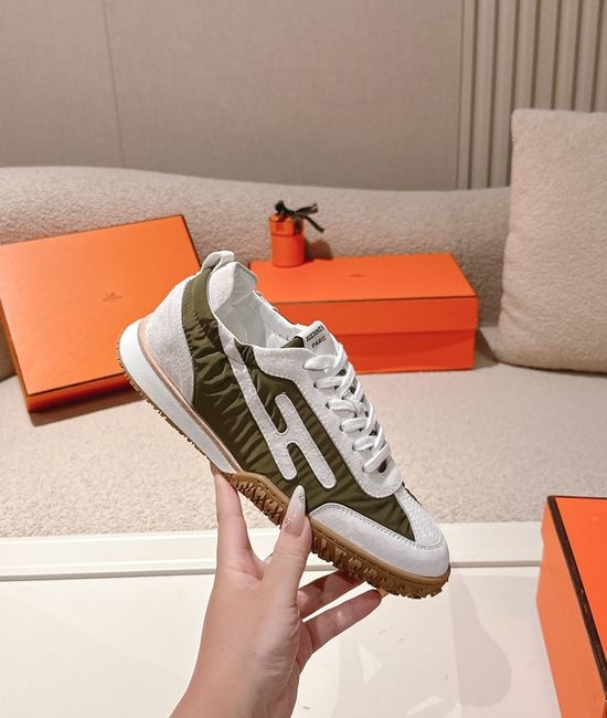 Hermes Luxury Suede Leather Casual Sneakers Contrast Details Soft Lining