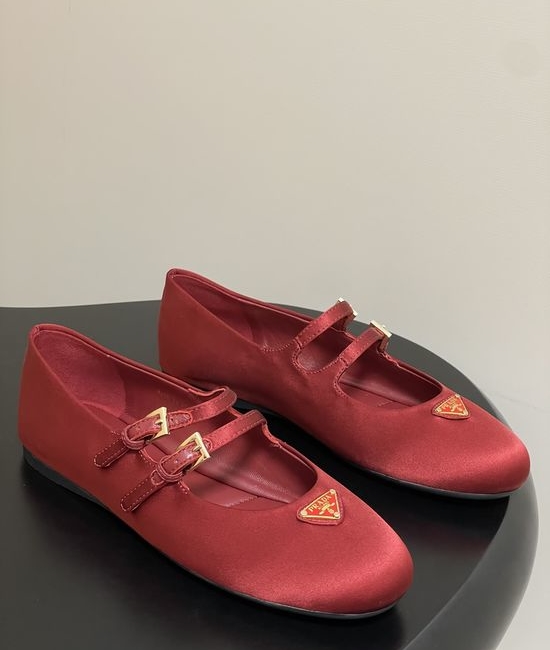 Prada Satin Mary Jane Flats with Enamel Logo Accents
