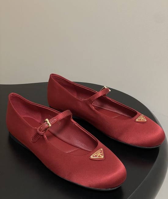 Prada Satin Mary Jane Flats with Enamel Logo Accents