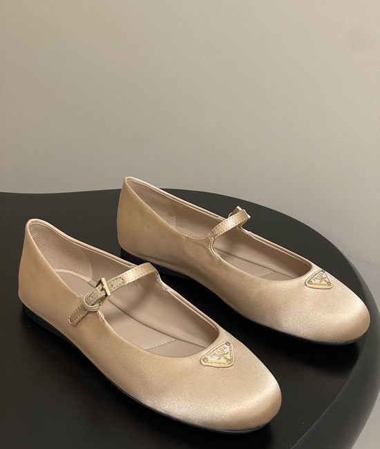 Prada Satin Mary Jane Flats with Enamel Logo Accents