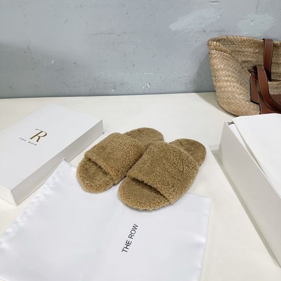 The Row Soft Plush Lined Open Back Flat Comfortable Slippers