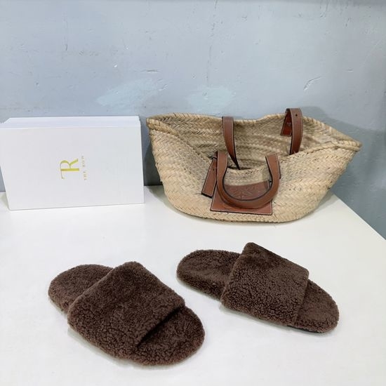 The Row Soft Plush Lined Open Back Flat Comfortable Slippers