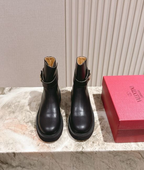 Valentino Elegant Silk Leather Ankle Boots with Gear Sole