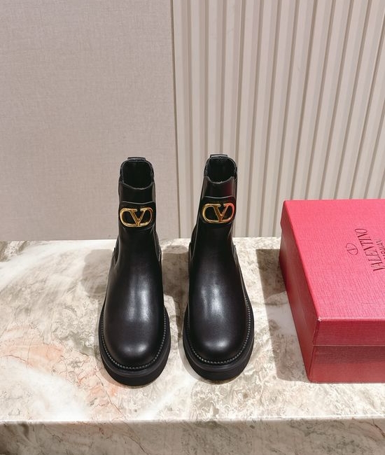Valentino Elegant Silk Leather Ankle Boots with Gear Sole