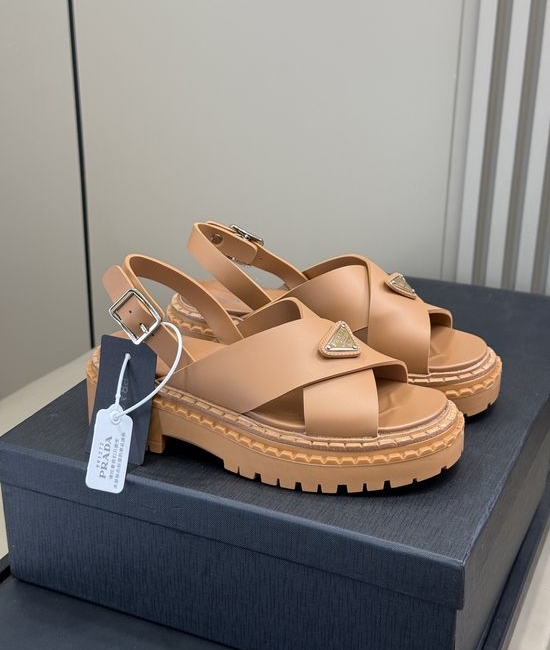 Prada Chunky Platform Open Toe Sandals with Leather Upper