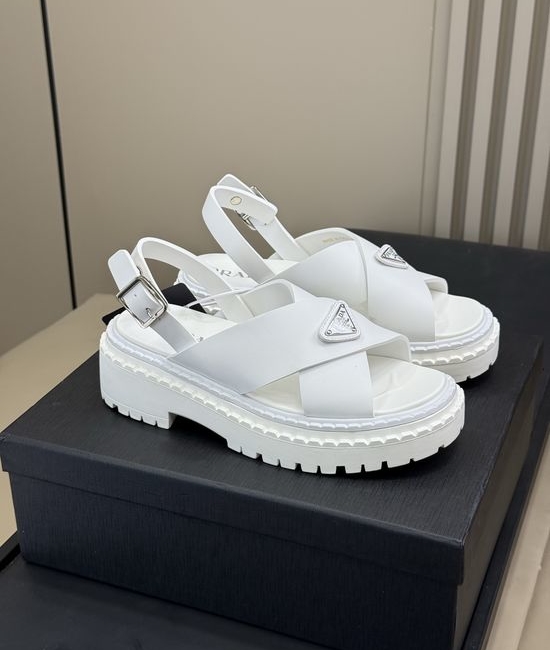 Prada Chunky Platform Open Toe Sandals with Leather Upper