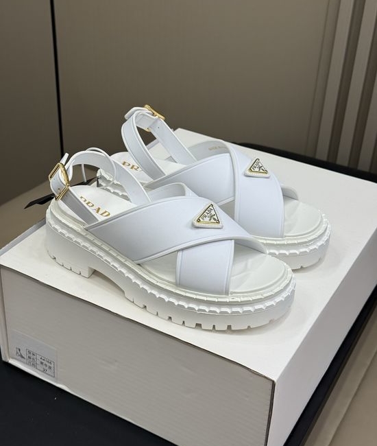 Prada Chunky Platform Open Toe Sandals with Leather Upper