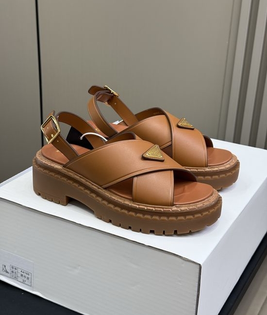 Prada Chunky Platform Open Toe Sandals with Leather Upper
