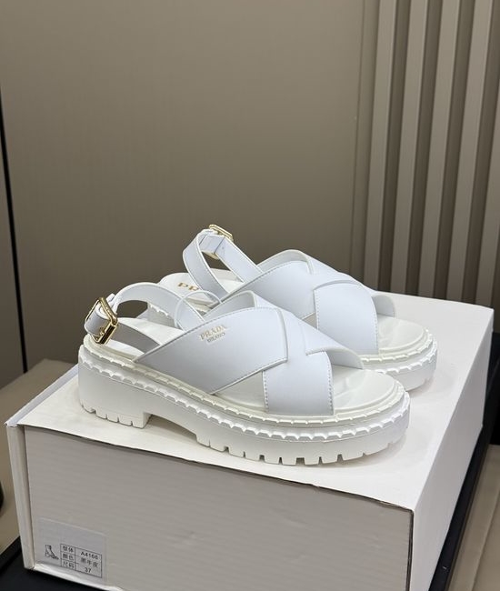 Prada Chunky Platform Open Toe Sandals with Leather Upper
