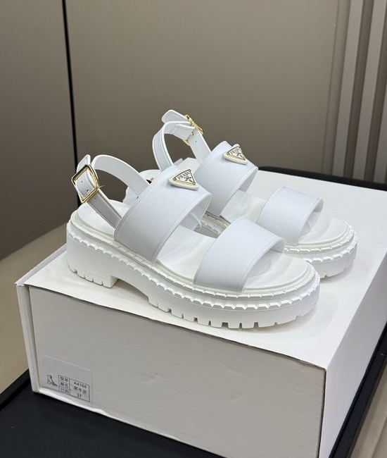 Prada Chunky Platform Open Toe Sandals with Leather Upper