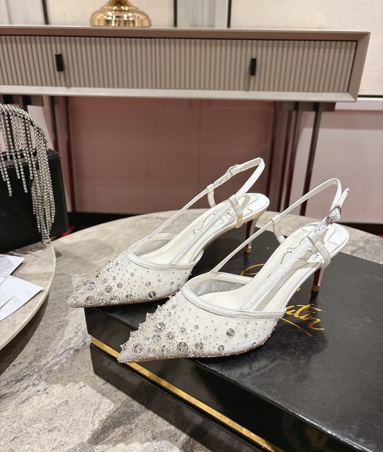 Christian Louboutine Embellished Pointed Toe Mesh Mid Heel Shoes
