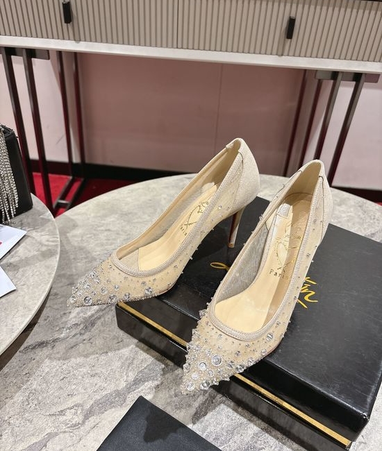 Christian Louboutine Crystal Embellished Pointed Toe Mesh Heels