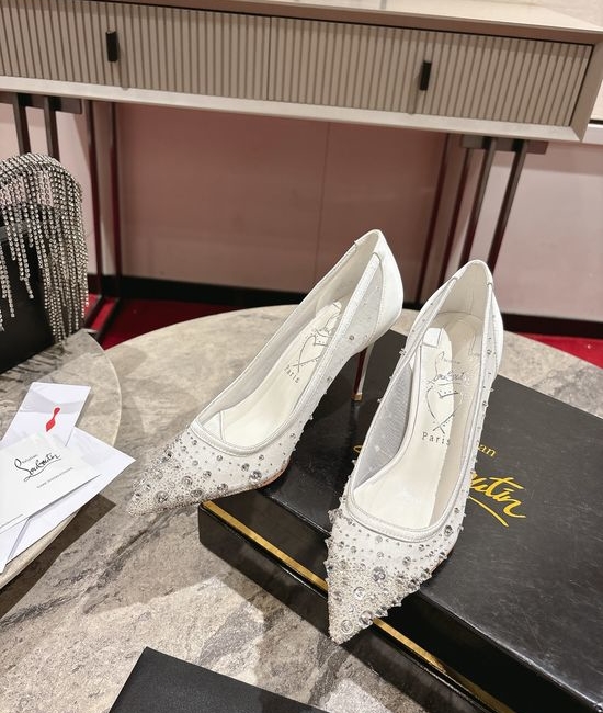 Christian Louboutine Crystal Embellished Pointed Toe Mesh Heels