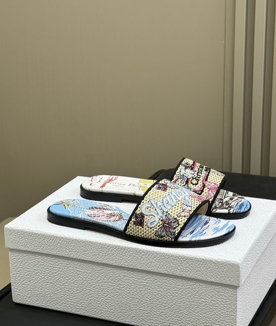 Christian Dior CD Elegant Embroidered Slides with Premium Leather Sole