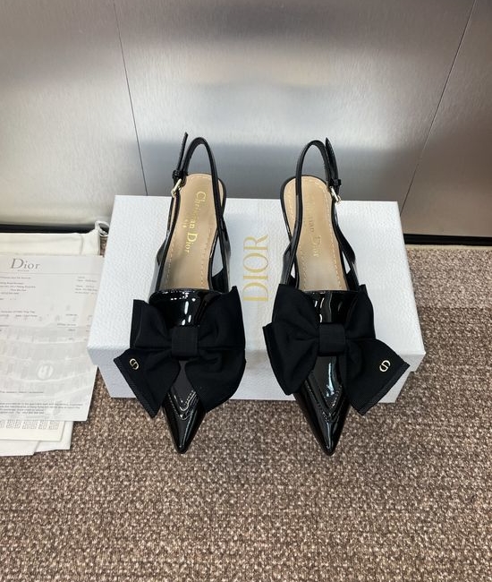 Christian Dior CD High-Heeled Backless Slippers with Bow and CD Logo Buckle